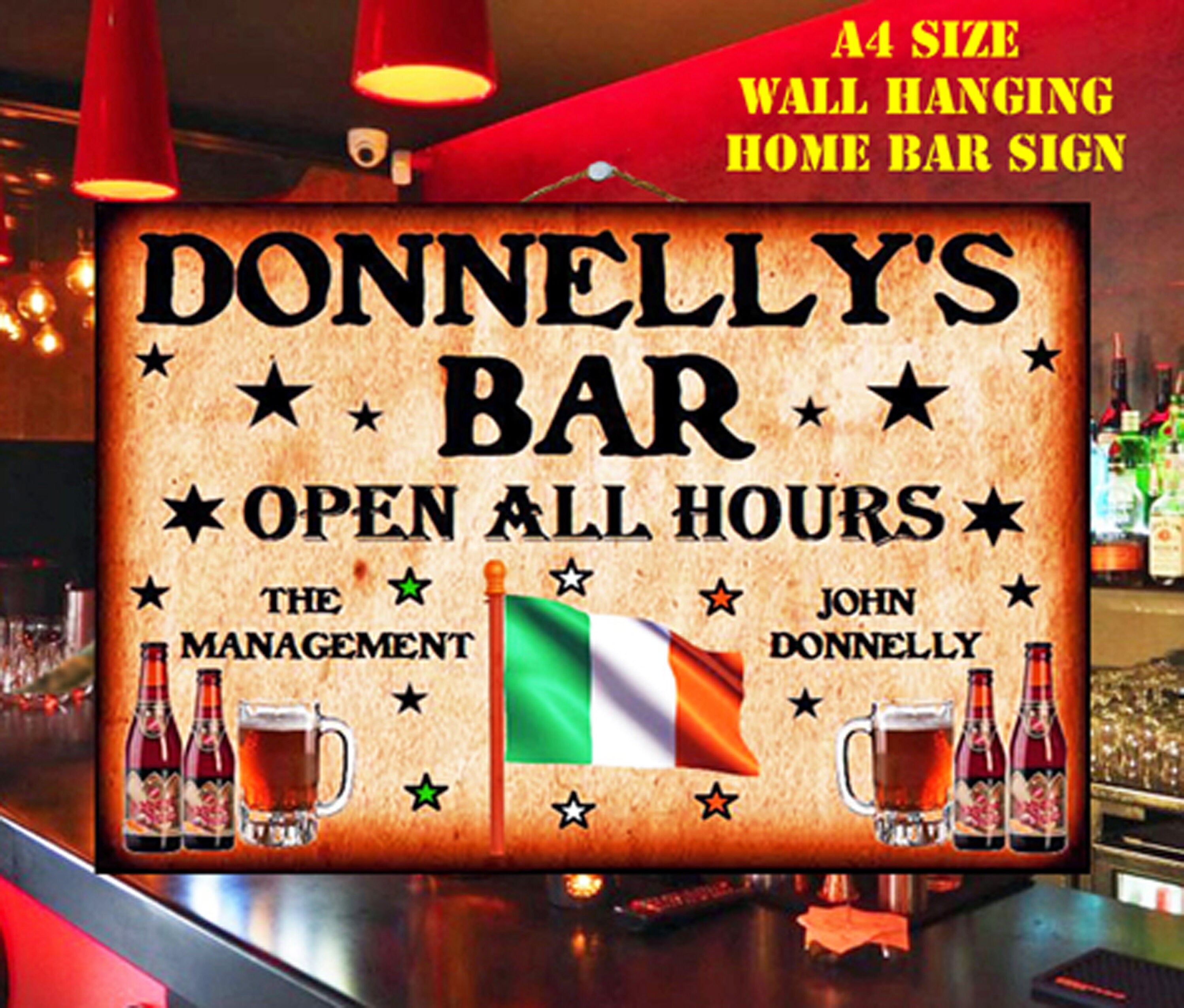 Personalised Home Bar Sign Wall Hanging Irish Flag A4 Pub Etsy