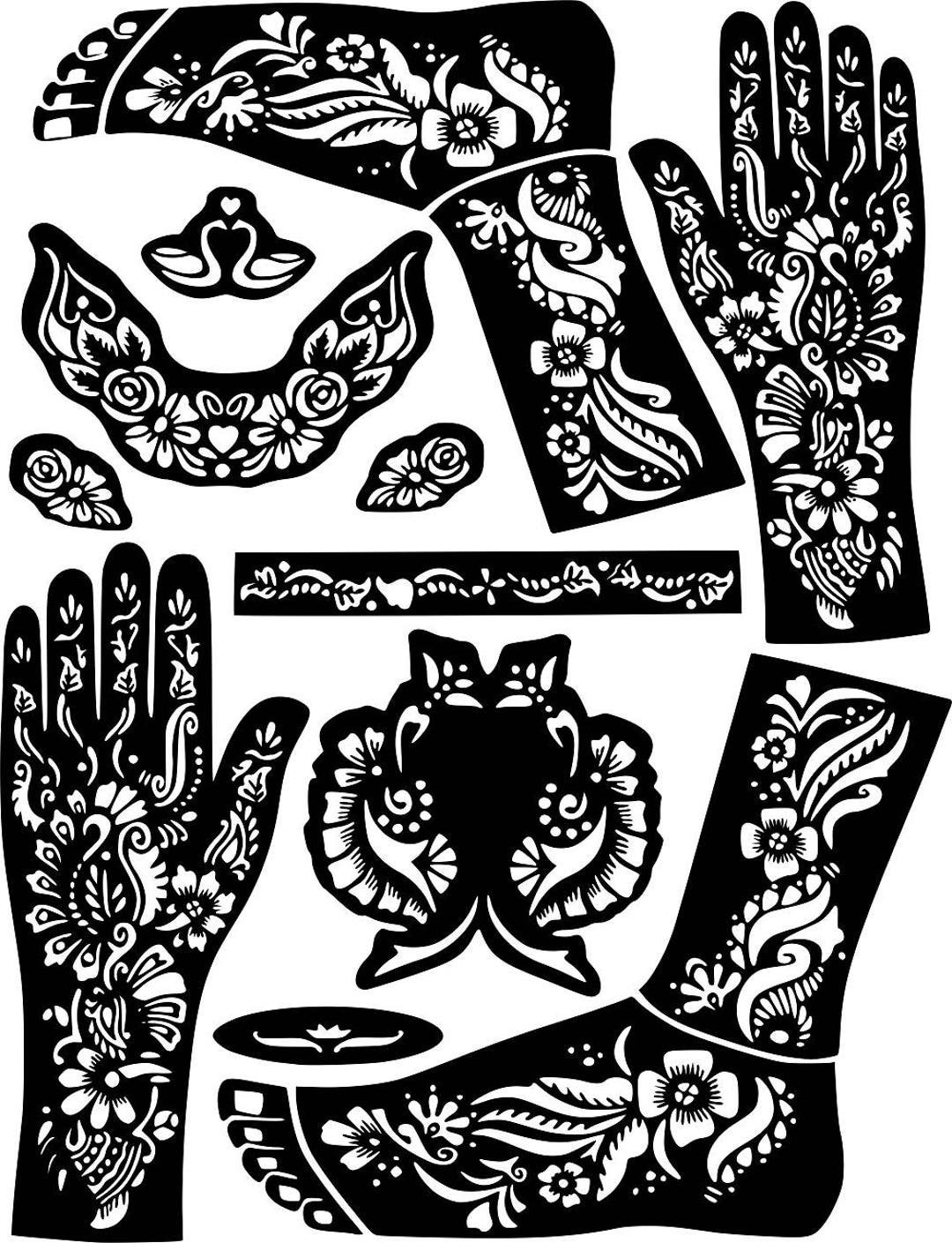  20 Sheets Henna Tattoo Stencils Kit, Temporary Tattoo  Templates Indian Arabian Tattoo Stickers for Women and Girls Glitter Henna  Stencil for DIY Face Body Paint : Beauty & Personal Care