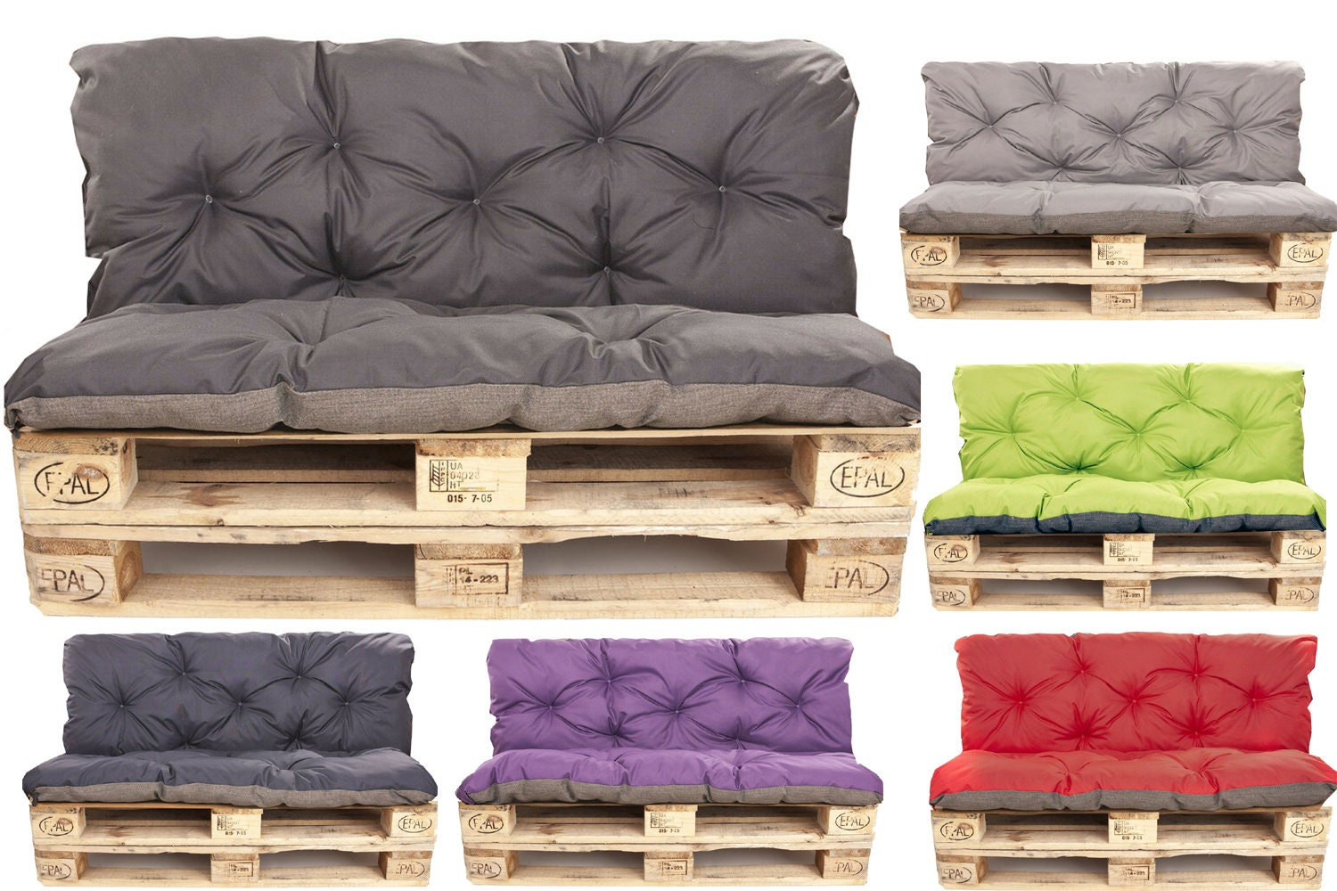 Set Coussins palettes, Assise 120 x 60 et Dossier 120 x 40cm