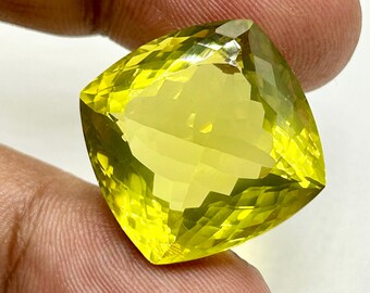 Kwarc cytrynowy 37ct kształt poduszkowy – naturalne zielone złote fasetowane kamienie szlachetne 21x21x13mm do wyrobu biżuterii, luźne kamienie szlachetne do kolczyków lub pierścionków