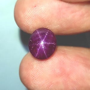 May include: A deep purple star ruby gemstone with a six-pointed star in the center.