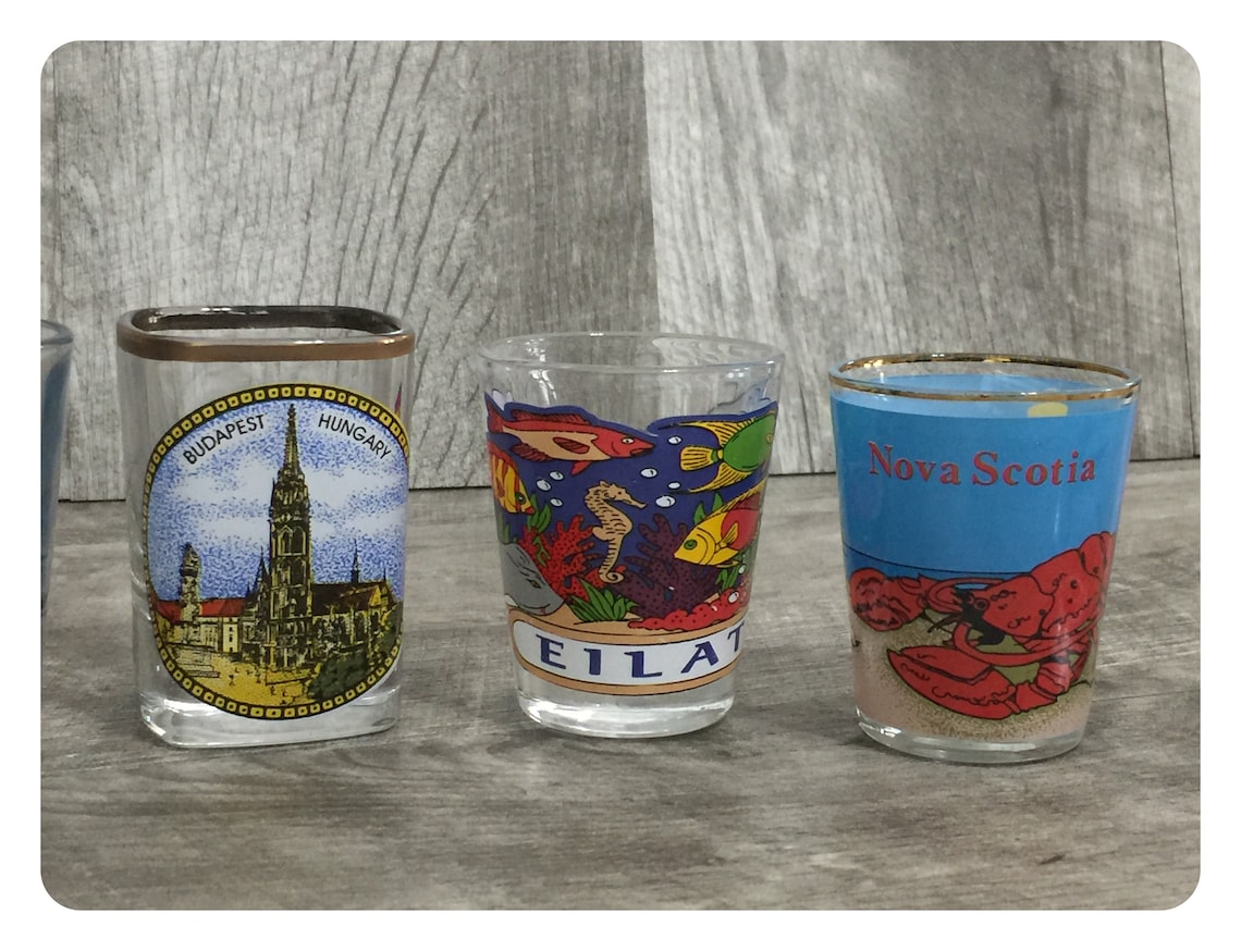 Shot glasses vintage souvenir set of 9souvenir shot Etsy