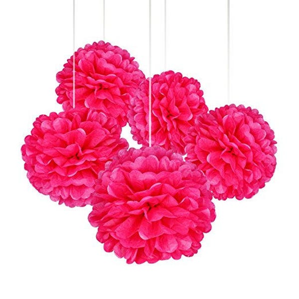 30 Pcs of 14", 12" and 10" Tissue Paper Pom Poms Flower Balls For Birthday Wedding Baby Girl Shower Party Decorations (PINK)