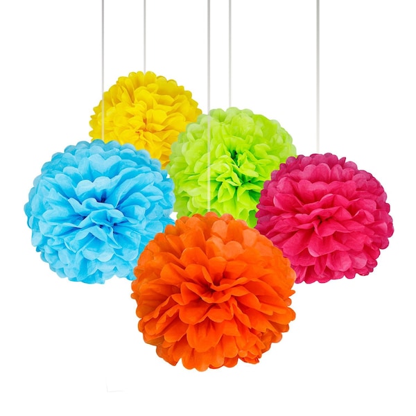 30 Pcs: 14", 12", 10" Assorted Rainbow Tissue Paper Pom Pom Flower Balls For Birthday Party Baby Shower Decorations - KALEIDDO