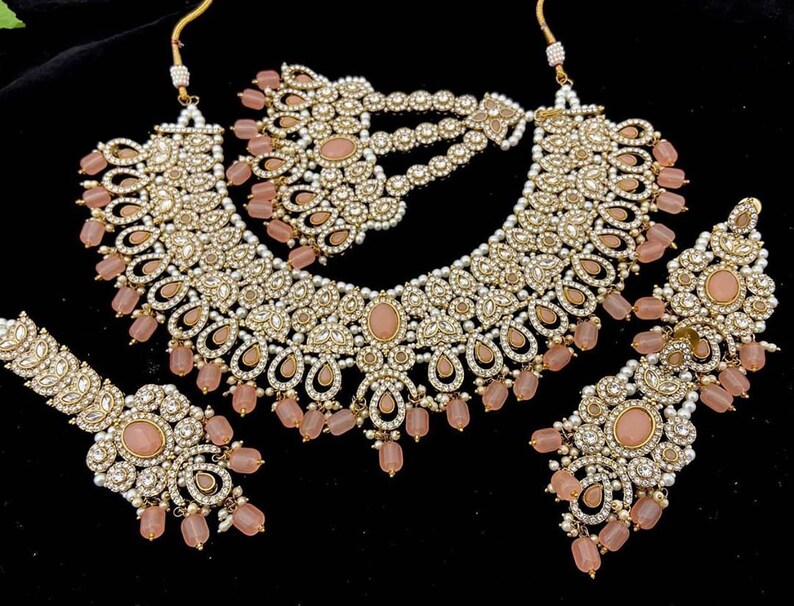 Bridal Jewellery Wedding Necklace set with earrings Punjabi Jewellery Indian Jewellery tika /& paasa Pakistani Jewellery