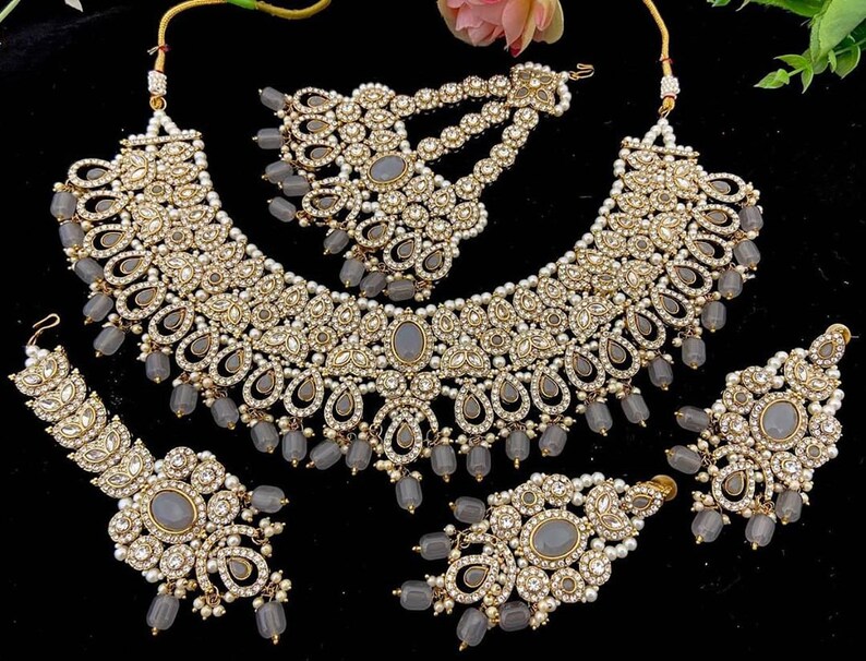 Bridal Jewellery Wedding Necklace set with earrings Punjabi Jewellery Indian Jewellery tika /& paasa Pakistani Jewellery