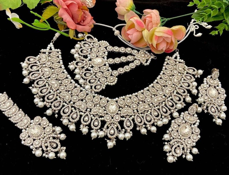 Bridal Jewellery Wedding Necklace set with earrings Punjabi Jewellery Indian Jewellery tika /& paasa Pakistani Jewellery