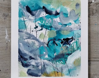 Functioning In Another Dimension: Abstract Landscape Painting, Original Art, 12 x 10 inch