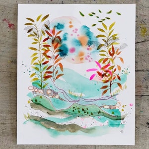 Abbracciare il tropicale - Pittura astratta, Arte originale, Arte astratta, Paesaggio astratto