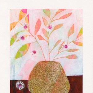 De gesprekken die ik heb met mijn plant - Plantschilderij, expressionistische plant, plantenpot, plantenmuurkunst, intuïtieve kunst