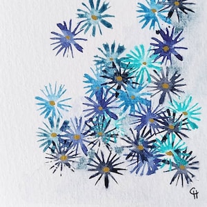 Original Abstract Watercolour on Khadi Handmade Paper debrabfaulkner Simple Flower and Leaf Drawing UK Artist