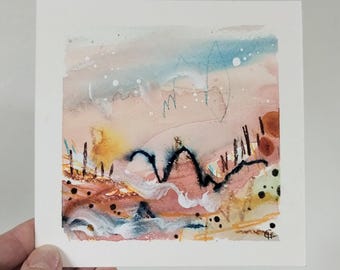 オリジナル絵画、半抽象画、水彩オリジナル、オリジナル風景画、半抽象