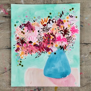 Jesse Eisenberg mi ha regalato dei fiori - Fiori astratti, pittura floreale, fiori rosa, natura morta