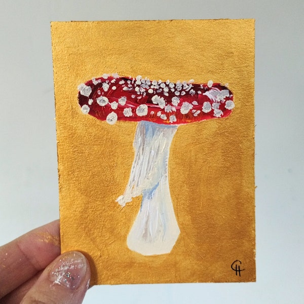 Mini #21 - Original Art, Abstract Art, Funghi Art, Mushroom Painting, Fly Agaric