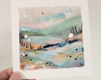 オリジナル絵画、半抽象画、水彩オリジナル、オリジナル風景画、半抽象