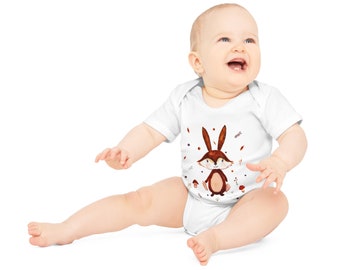 Body neonato a maniche corte personalizzabile in 100% cotone organico: Monsieur Rabbit