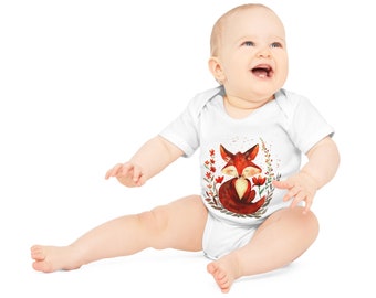 Body bébé manches courtes  100% coton Bio personnalisable : Petit renard