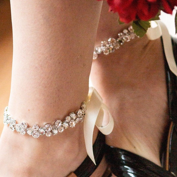 Round Crystals Ankle Bracelets Beach Wedding Foot Jewelry, India Bridal Anklets, Barefoot Bride Sandals Accessory, Crystal Ankle Cuffs
