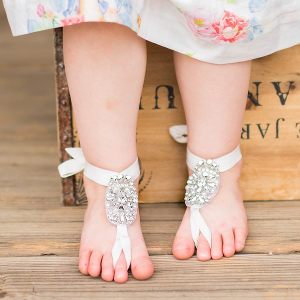 Baby Boho Barefoot Sandals, Beach Wedding Flower Girl Crystal Barefoot Sandals, Christening Baptism Shoes, Children Foot Jewelry, Foot Thong