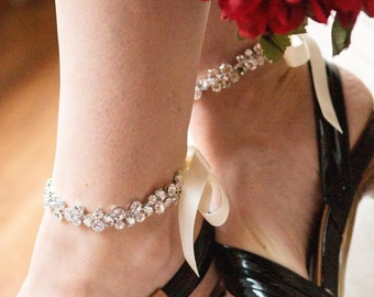 Round Crystals Ankle Bracelets Beach Wedding Foot Jewelry, India Bridal Anklets, Barefoot Bride Sandals Accessory, Crystal Ankle Cuffs