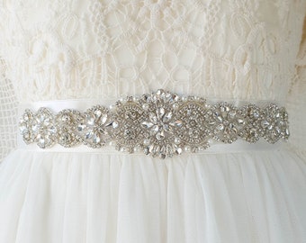 Ivory Crystal Bridal Sash Belt, Rose Gold Bridal Belt with Crystals and Pearls, Satin Sash Belt for Wedding, Bride Wedding Accessories