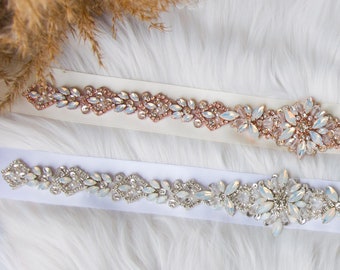 Opal Crystals Bridal Sash Belt, Rose Gold Ivory Bridal Belt, Satin Sash Belt for Wedding, Bride Wedding Accessory, Bride to Be Gift