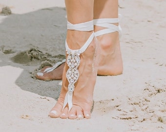 Boho Barefoot Sandals for Beach Wedding, Rose Gold Boho Wedding Shoes- Bridesmaid or Beach Wedding Bridal Gift Foot Jewelry- Barefoot Bride