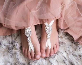 Baby Girl Barefoot Sandals, Crystal Barefoot Sandals voor Boho Beach Wedding Flower Girl, Doopschoenen, Foot Thong Sieraden, Baby Shower Gift