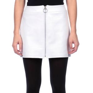Leather Skirt White Front Zip Etsy