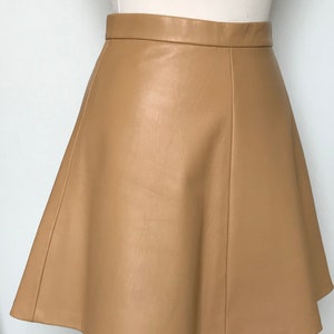 X Small Camel Lamb Nappa Leather Mini Skirt, High Waisted Honey/ Camel Leather Skirt, Size UK 8/10 image 4