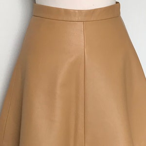 X Small Camel Lamb Nappa Leather Mini Skirt, High Waisted Honey/ Camel Leather Skirt, Size UK 8/10 image 1