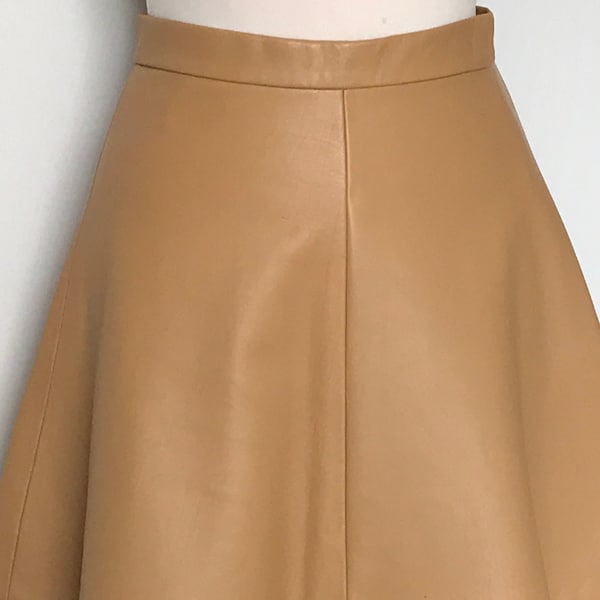 X Small Camel Lamb Nappa Leather Mini Skirt, High Waisted Honey/ Camel Leather Skirt, Size UK 8/10