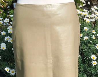 Champagne Colour Lamb Nappa Leather Pencil Skirt Size S/M, Above Knee Pencil Pearls Beige Leather Skirt, Leather Skirt Size UK 12