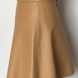 X Small Camel Lamb Nappa Leather Mini Skirt, High Waisted Honey/ Camel Leather Skirt, Size UK 8/10 image 6