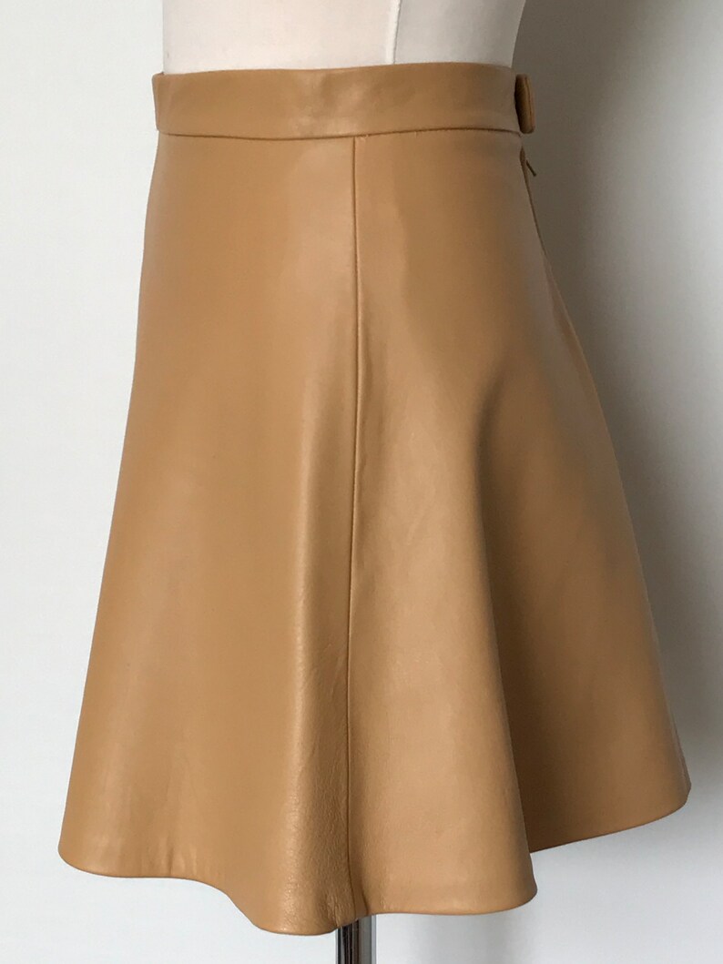 X Small Camel Lamb Nappa Leather Mini Skirt, High Waisted Honey/ Camel Leather Skirt, Size UK 8/10 image 6