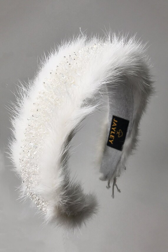 Handmade Vintage Mink Fur Headband: Precious Stone Hair 