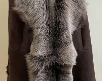 Brown, Taupe, Honey Toscana Lambskin Vest: Natural Fur Collar, Made-to-Order Waistcoat,