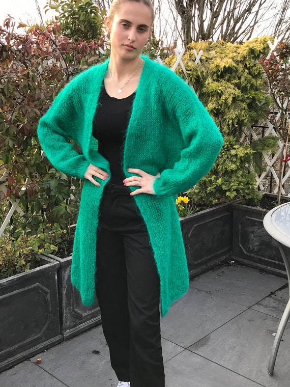 Emerald Green Mohair Cardigan Hand Knitted Jade Green Mohair - Etsy