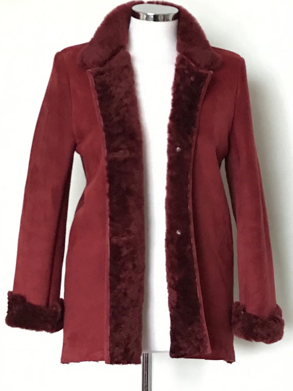 Burgundy Merino Sheepskin Jacket Sheepskin Coat Jacket in Size S M UK12 Burgundy Sheepskin Winter Coat Etsy