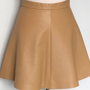 X Small Camel Lamb Nappa Leather Mini Skirt, High Waisted Honey/ Camel Leather Skirt, Size UK 8/10 image 2