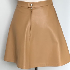 X Small Camel Lamb Nappa Leather Mini Skirt, High Waisted Honey/ Camel Leather Skirt, Size UK 8/10 image 7