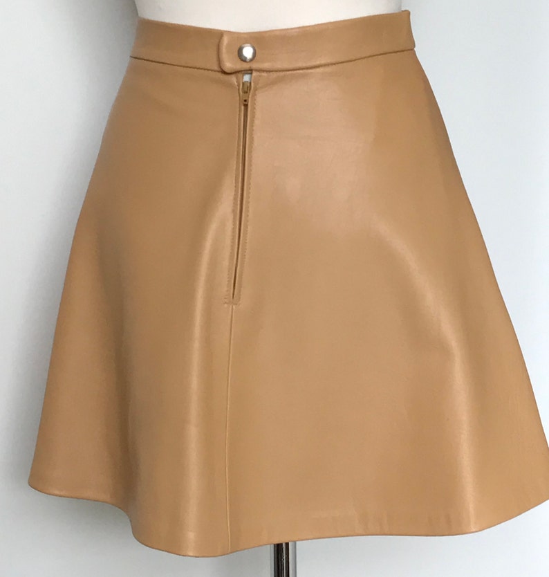 X Small Camel Lamb Nappa Leather Mini Skirt, High Waisted Honey/ Camel Leather Skirt, Size UK 8/10 image 7