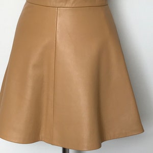 X Small Camel Lamb Nappa Leather Mini Skirt, High Waisted Honey/ Camel Leather Skirt, Size UK 8/10 image 10