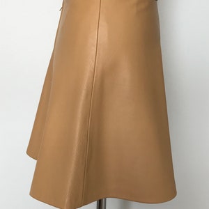 X Small Camel Lamb Nappa Leather Mini Skirt, High Waisted Honey/ Camel Leather Skirt, Size UK 8/10 image 8