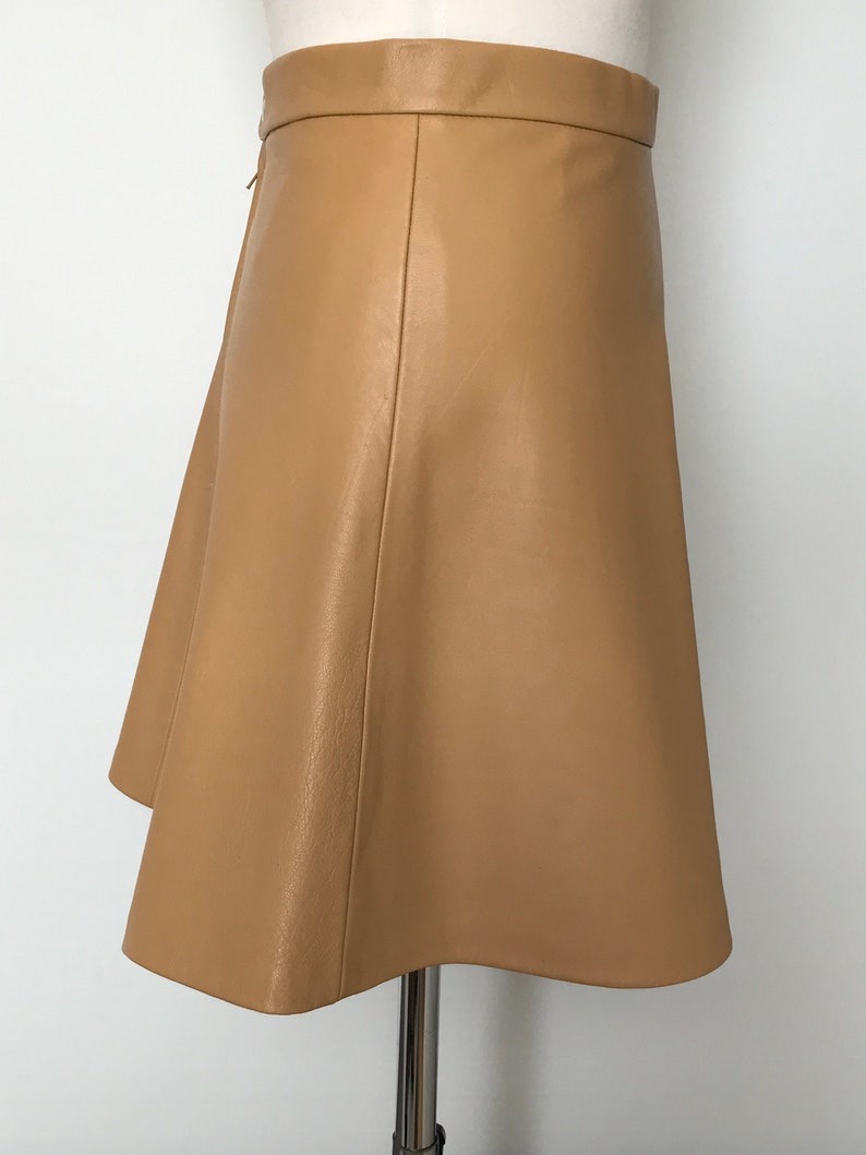 X Small Camel Lamb Nappa Leather Mini Skirt, High Waisted Honey/ Camel Leather Skirt, Size UK 8/10 image 8