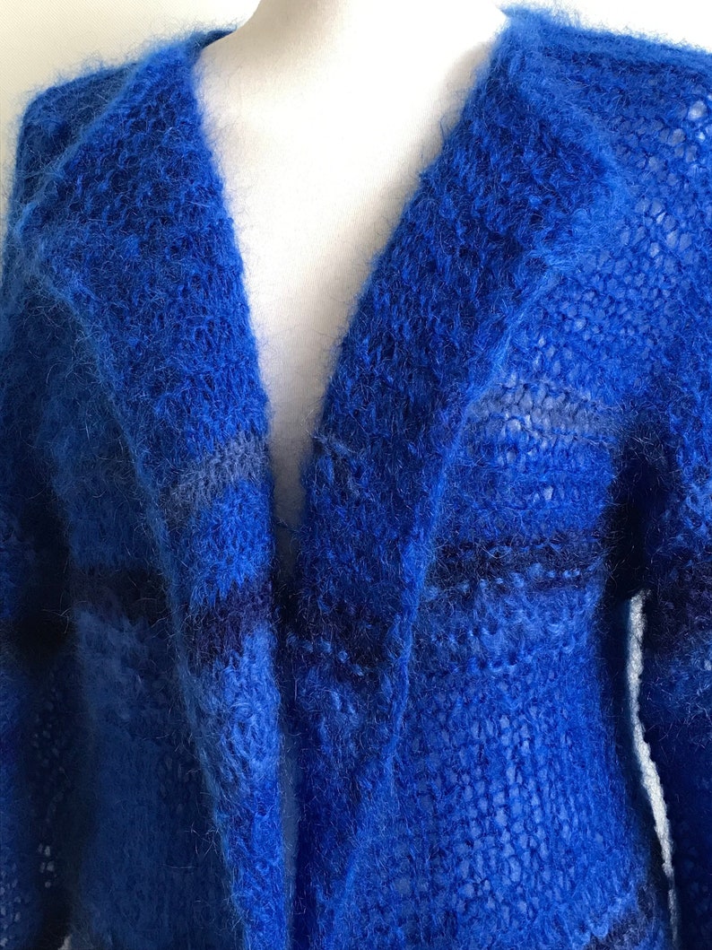 Knitted Cobalt Blue Mohair Floor Length Coat Woollen Hand Etsy UK