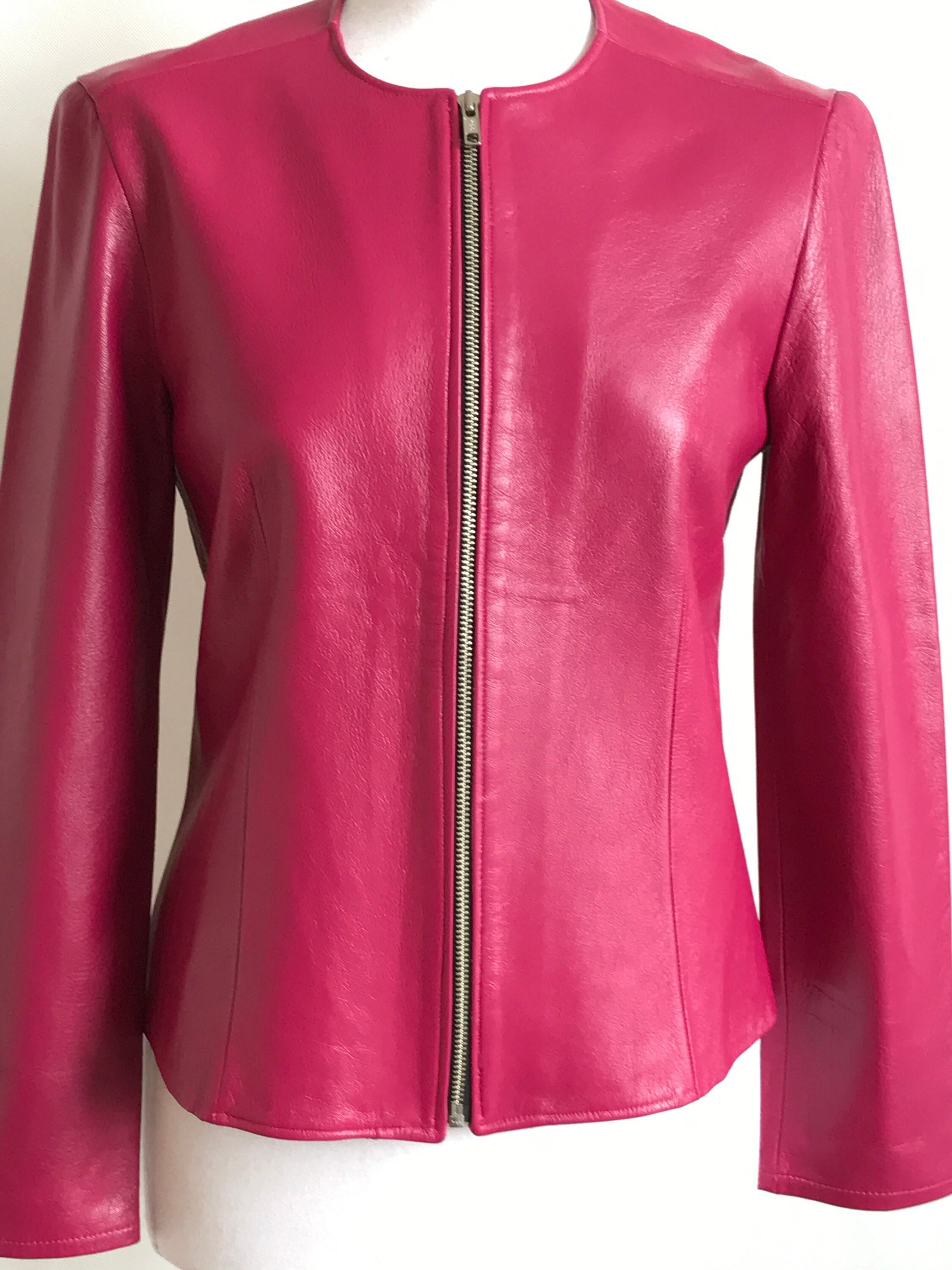 cropped collarless leather jacket