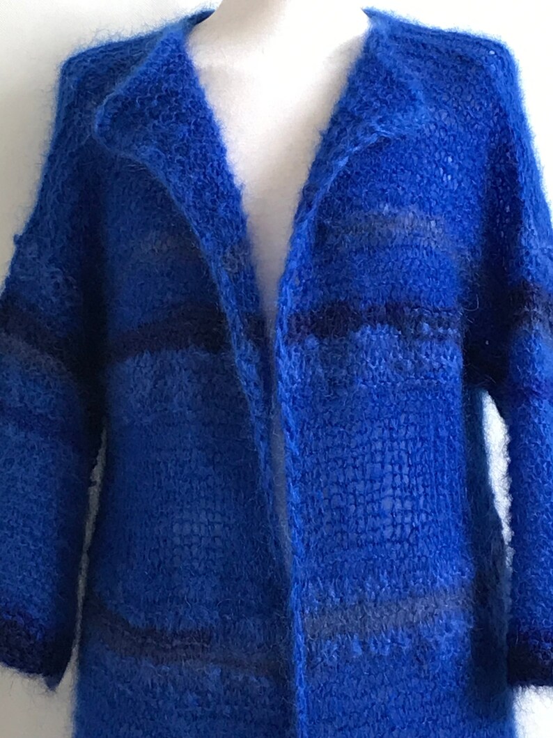 Knitted Cobalt Blue Mohair Floor Length Coat Woollen Hand | Etsy UK