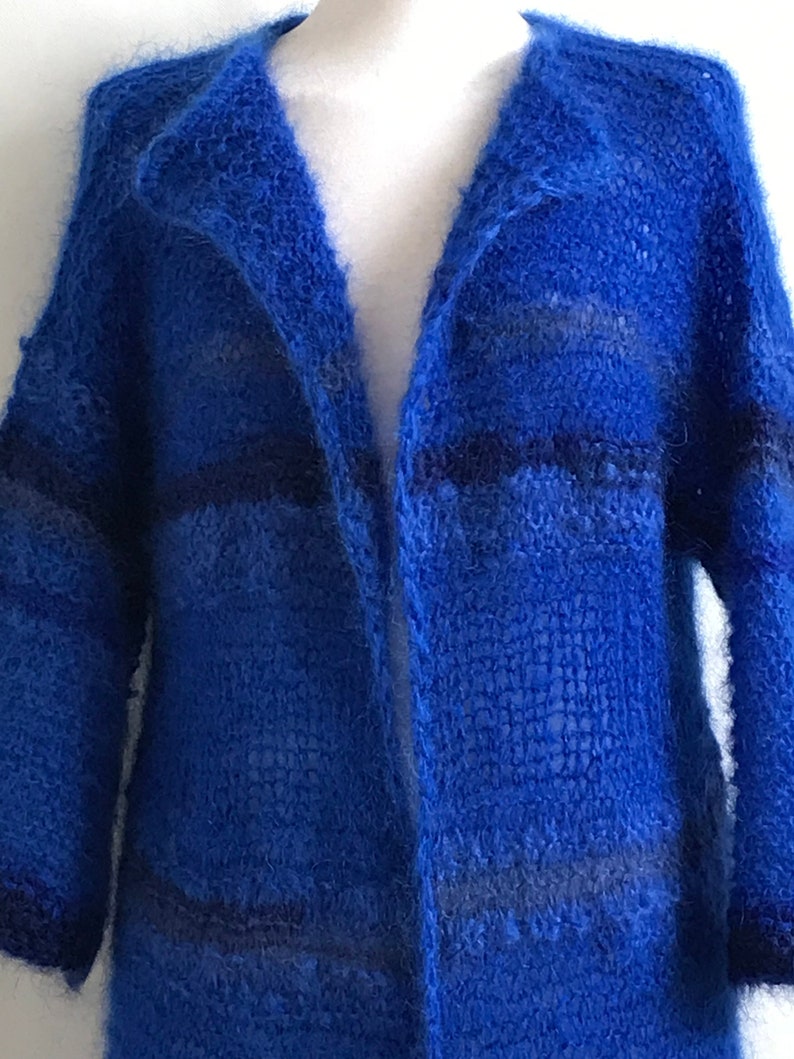 Knitted Cobalt Blue Mohair Floor Length Coat Woollen Hand Etsy UK