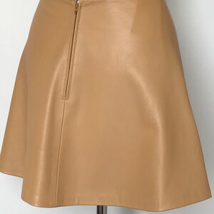 X Small Camel Lamb Nappa Leather Mini Skirt, High Waisted Honey/ Camel Leather Skirt, Size UK 8/10 image 3